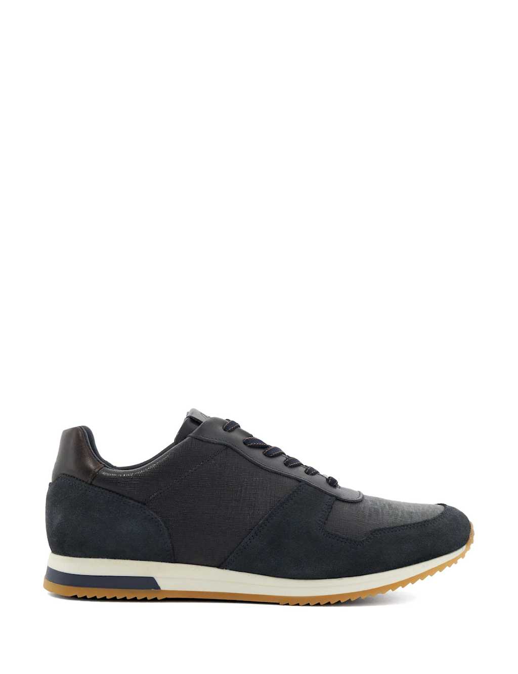 Dune London Men's Wide Fit Leather Lace Up Trainers - 8 - Navy - Available at M&S