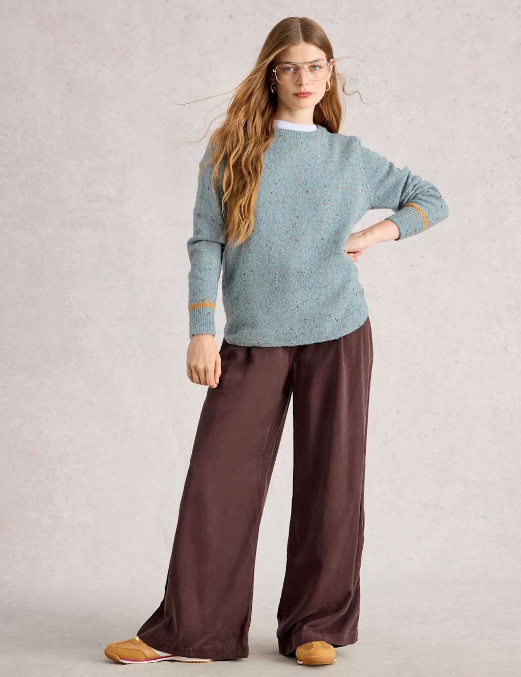 White Stuff Textured Crew Neck Jumper Green