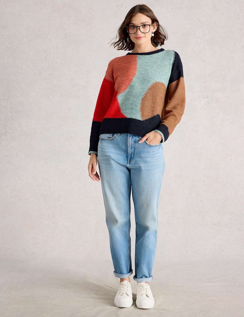 White Stuff Patterned Jumper with Wool Navy Mix