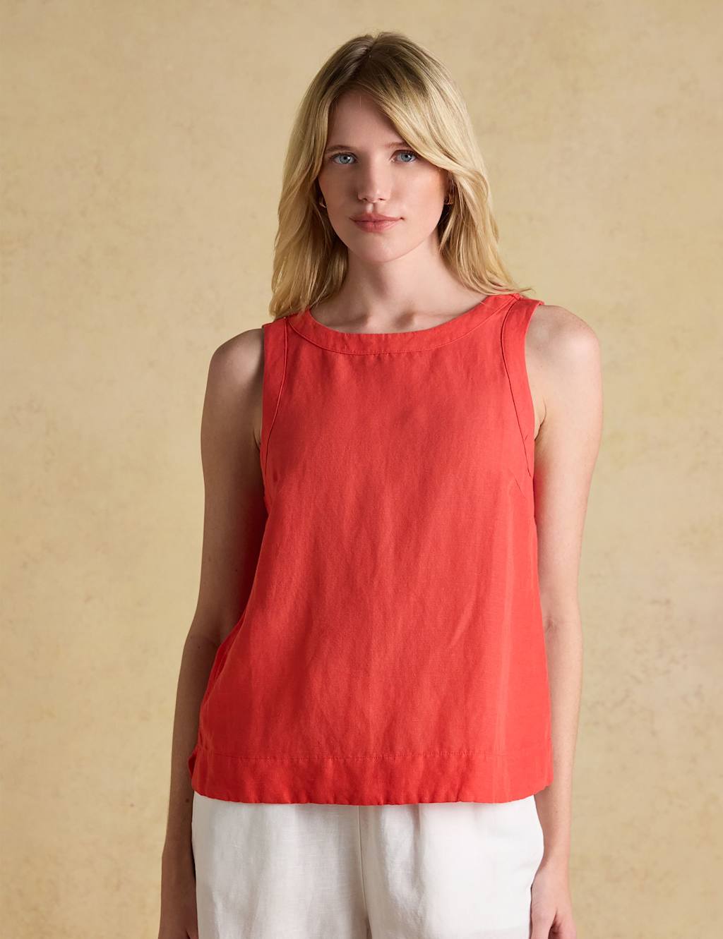 Joules Women's Linen Blend Round Neck Blouse - 16 - Orange - Available at M&S