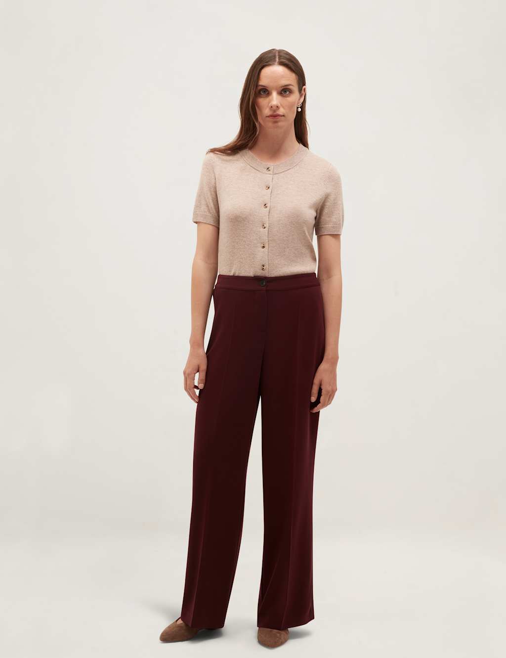 Hobbs Women's Elasticated Waist Wide Leg Trousers - 16 - Purple - Available at M&S
