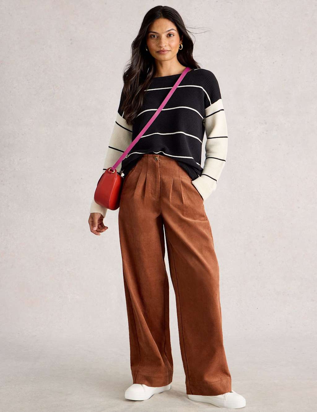 White Stuff Pure Cotton Colour Block Striped Jumper Black Mix