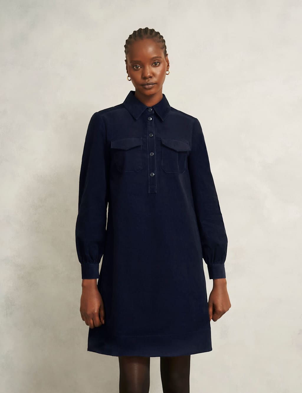 HOBBS Cotton Rich Mini Shirt Dress Blue