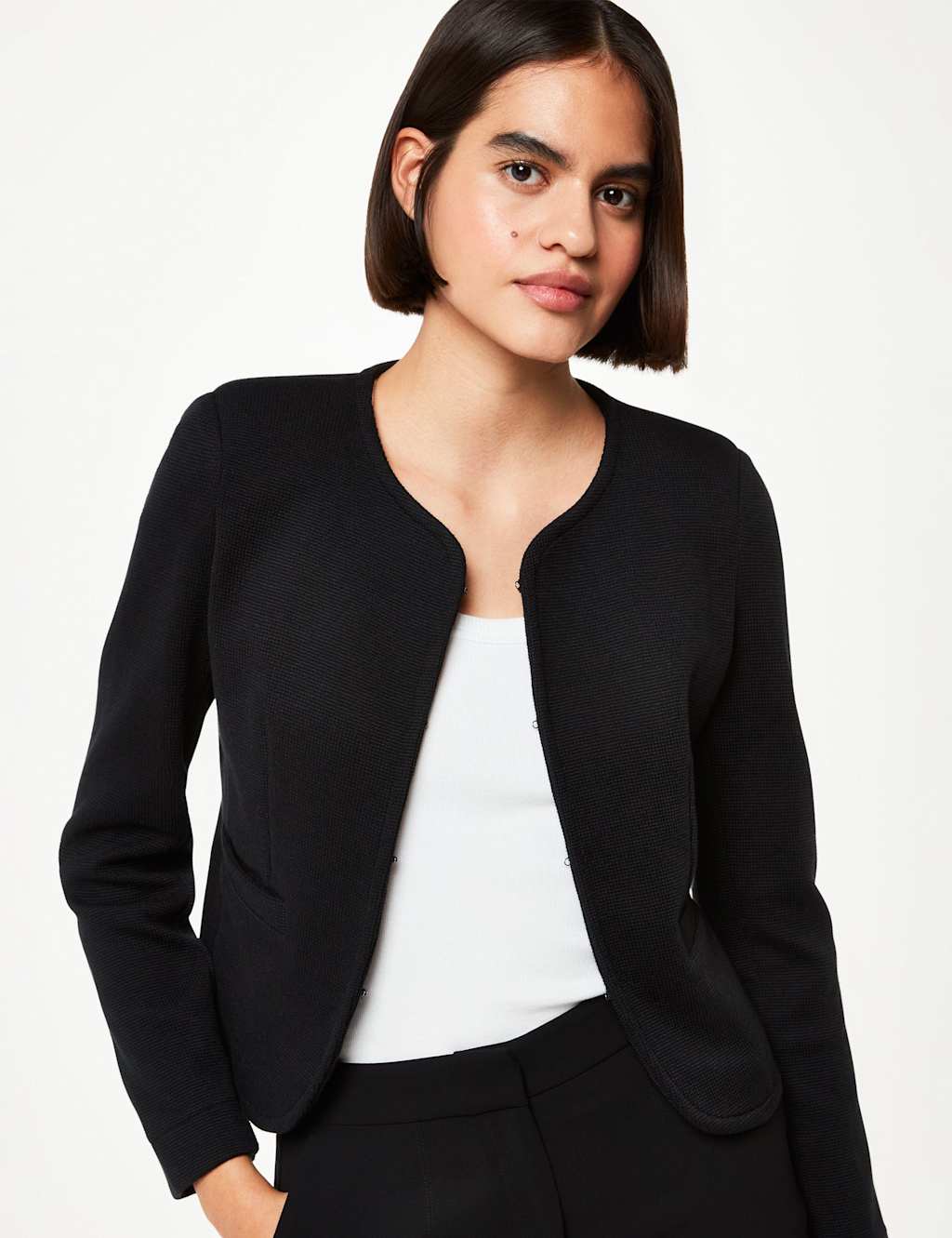 Whistles Jersey Collarless Cropped Jacket Black