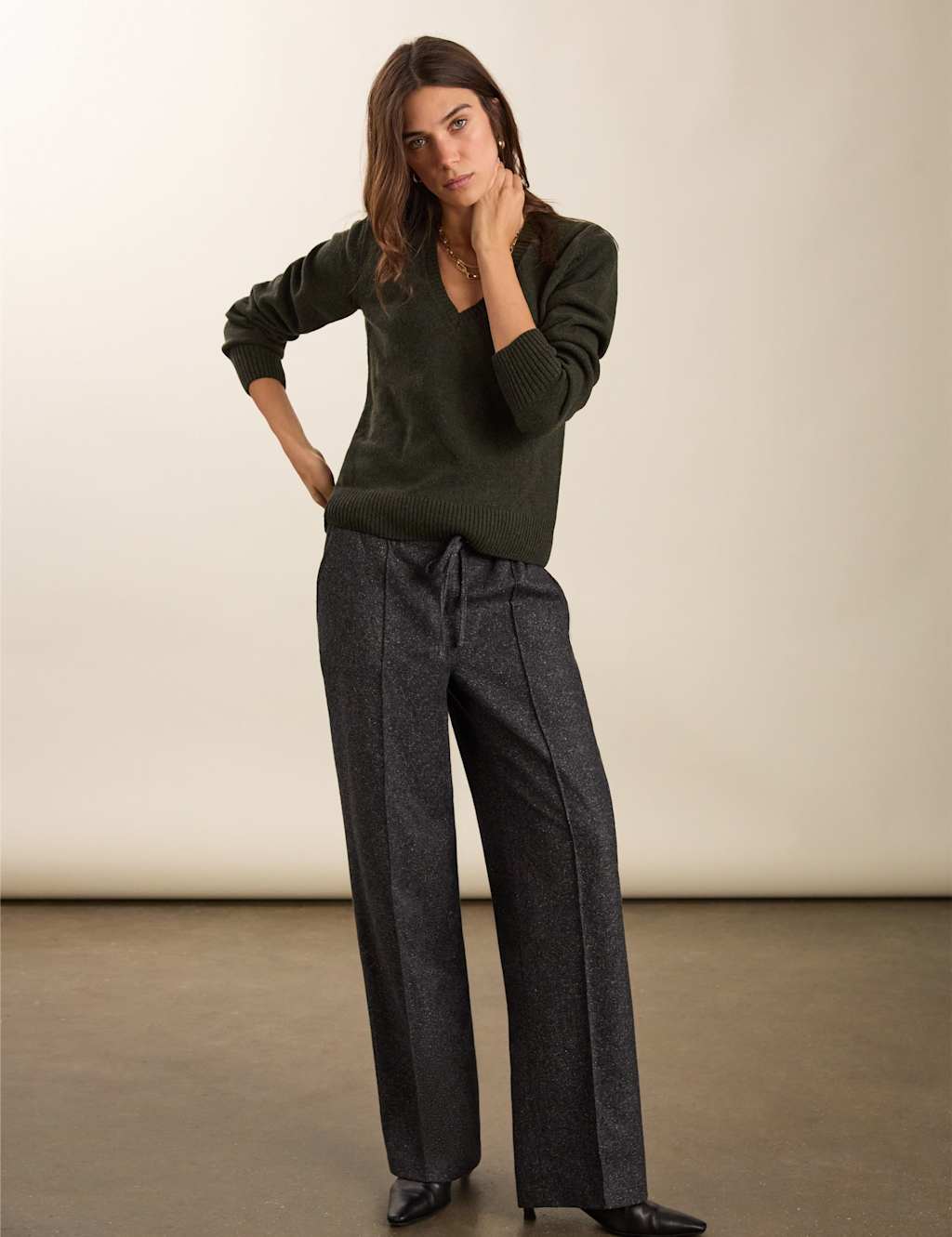 BAUKJEN Wide Leg Trousers with Wool Grey