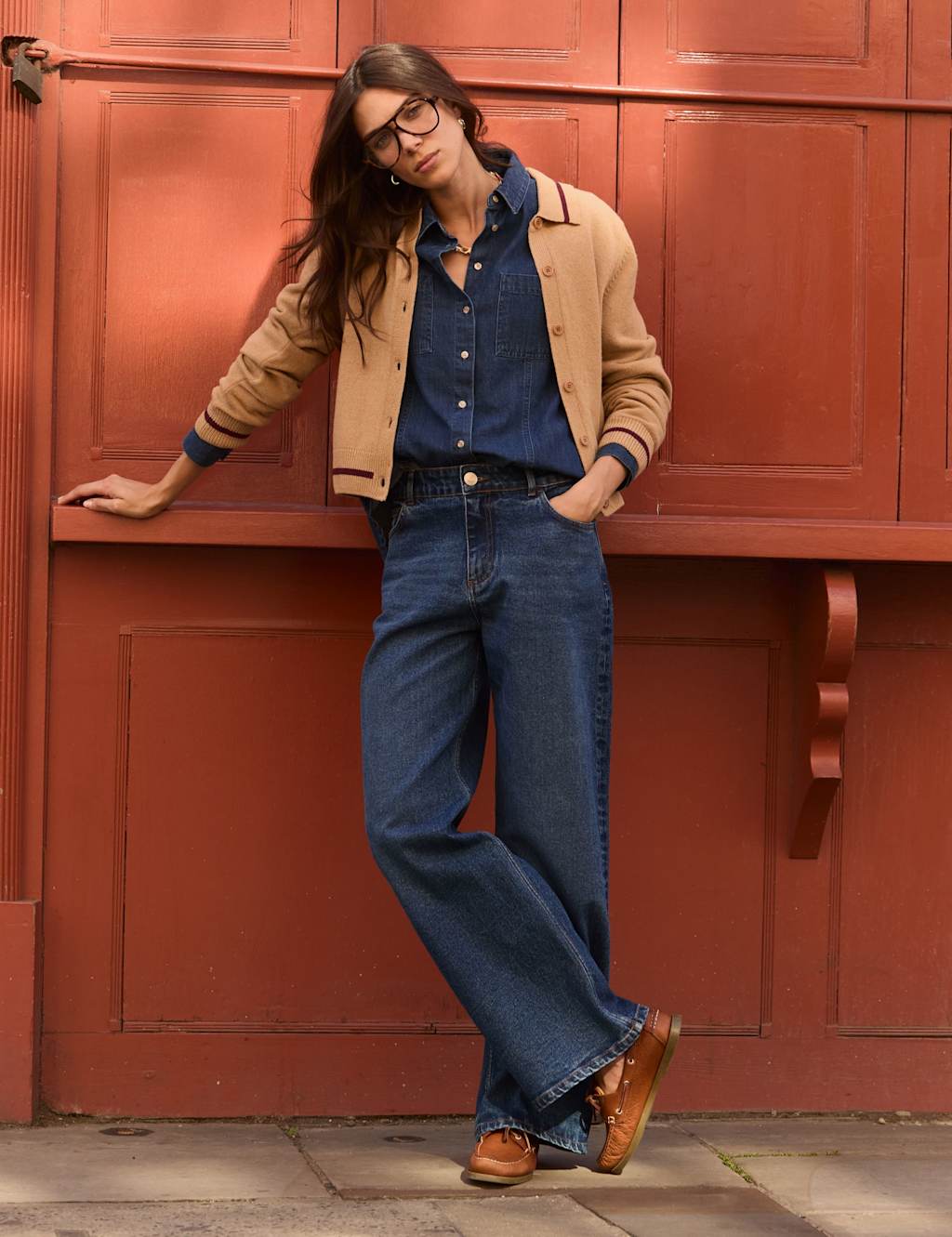 BAUKJEN Wool Rich Collared Button Front Cardigan Tan