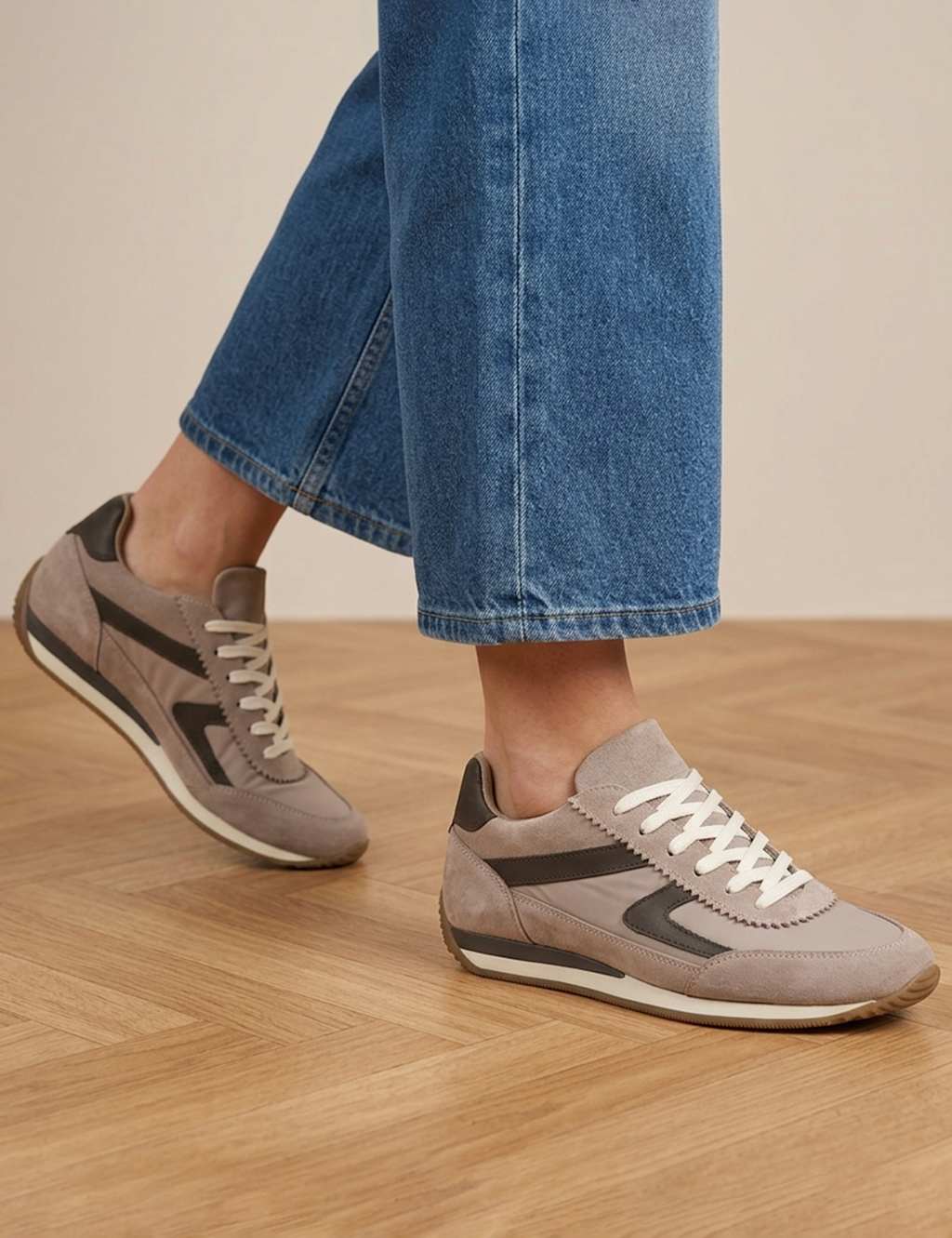 Jones Bootmaker Women's Aeries Leather Lace Up Trainers - 7 - Taupe - Available at M&S