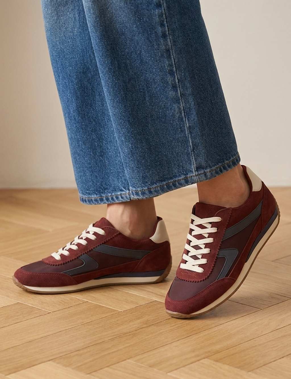 Jones Bootmaker Women's Aeries Leather Lace Up Trainers - 6 - Burgundy Mix - Available at M&S