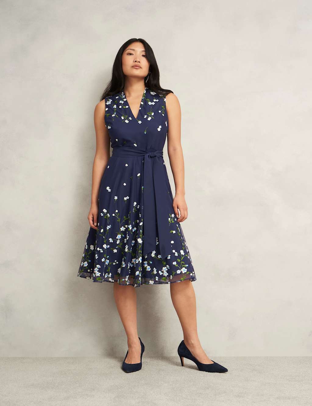 Hobbs Women's Embroidered V-Neck Knee Length Wrap Dress - 10 - Blue Mix - Available at M&S