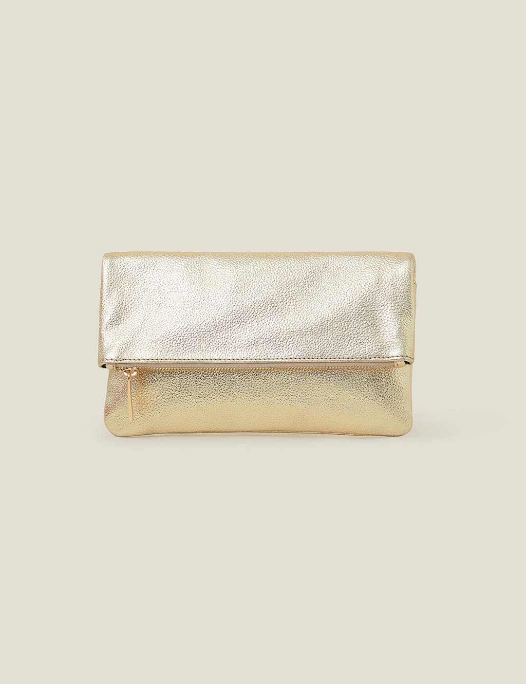 Leather Metallic Fold Over Clutch Bag
