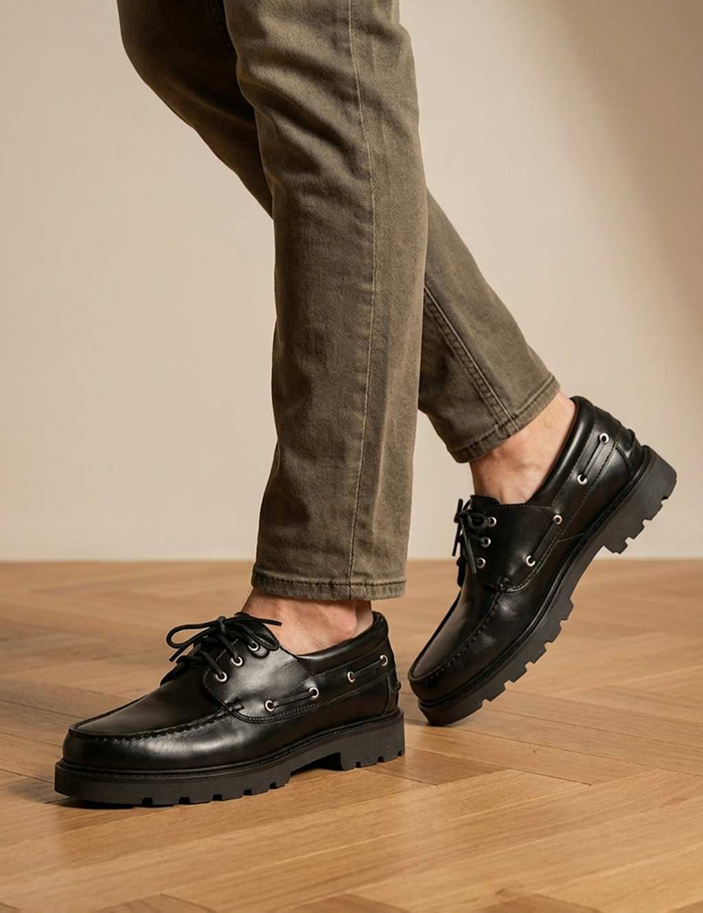 Jones Bootmaker Men's Leather Chunky Lace Up Moccasins - 9 - Black - Available at M&S