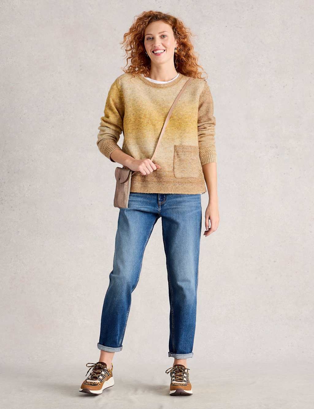 White Stuff Ombre Crew Neck Jumper Yellow Mix