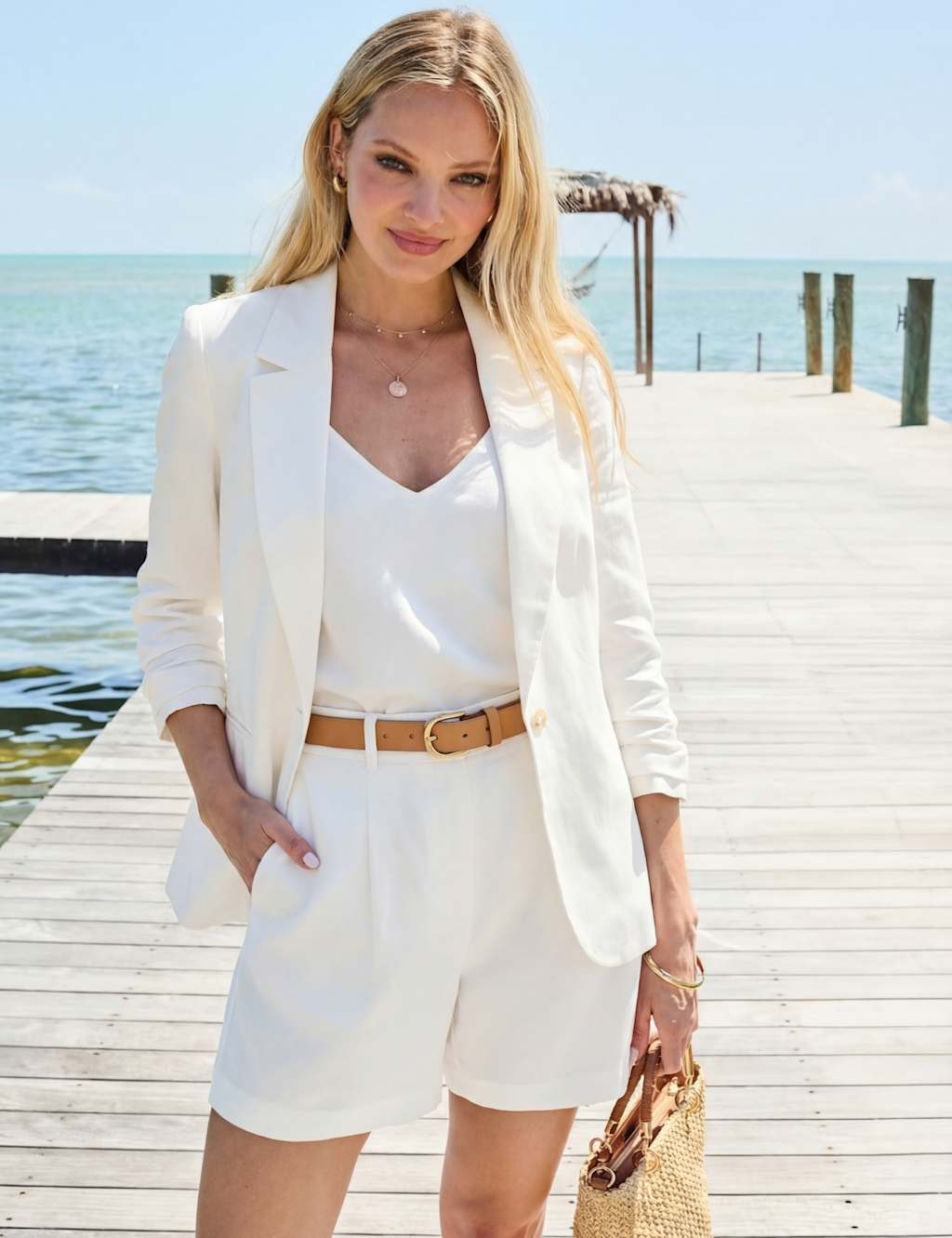Sosandar Women's Linen Blend Ruched Sleeve Blazer - 18 - Ivory - Available at M&S