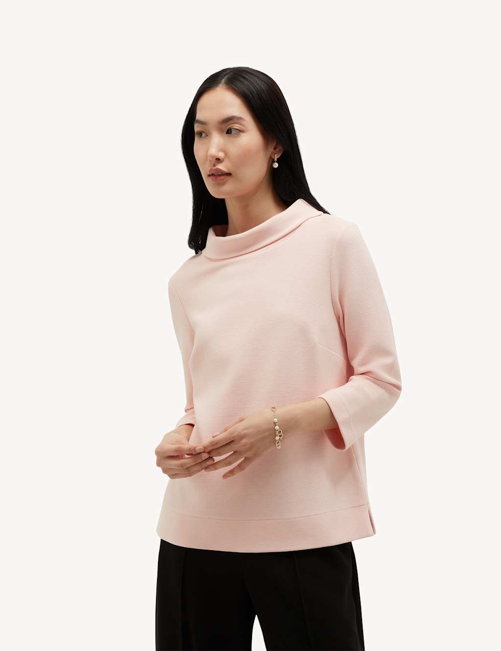 Hobbs Women's Cotton Blend Textured Roll Neck Top - Medium - Pink - Available at M&S