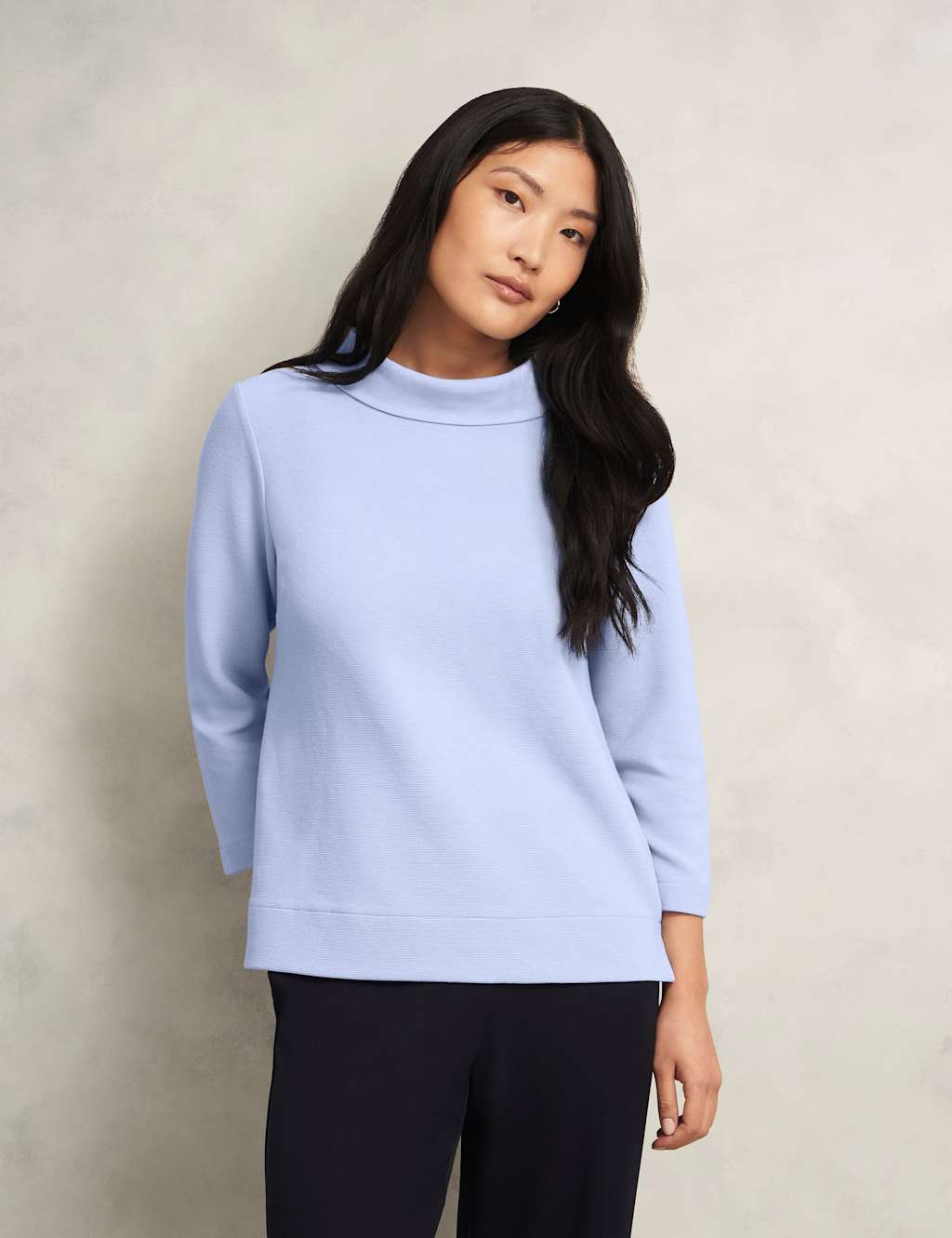 HOBBS Cotton Blend Textured Roll Neck Top Blue