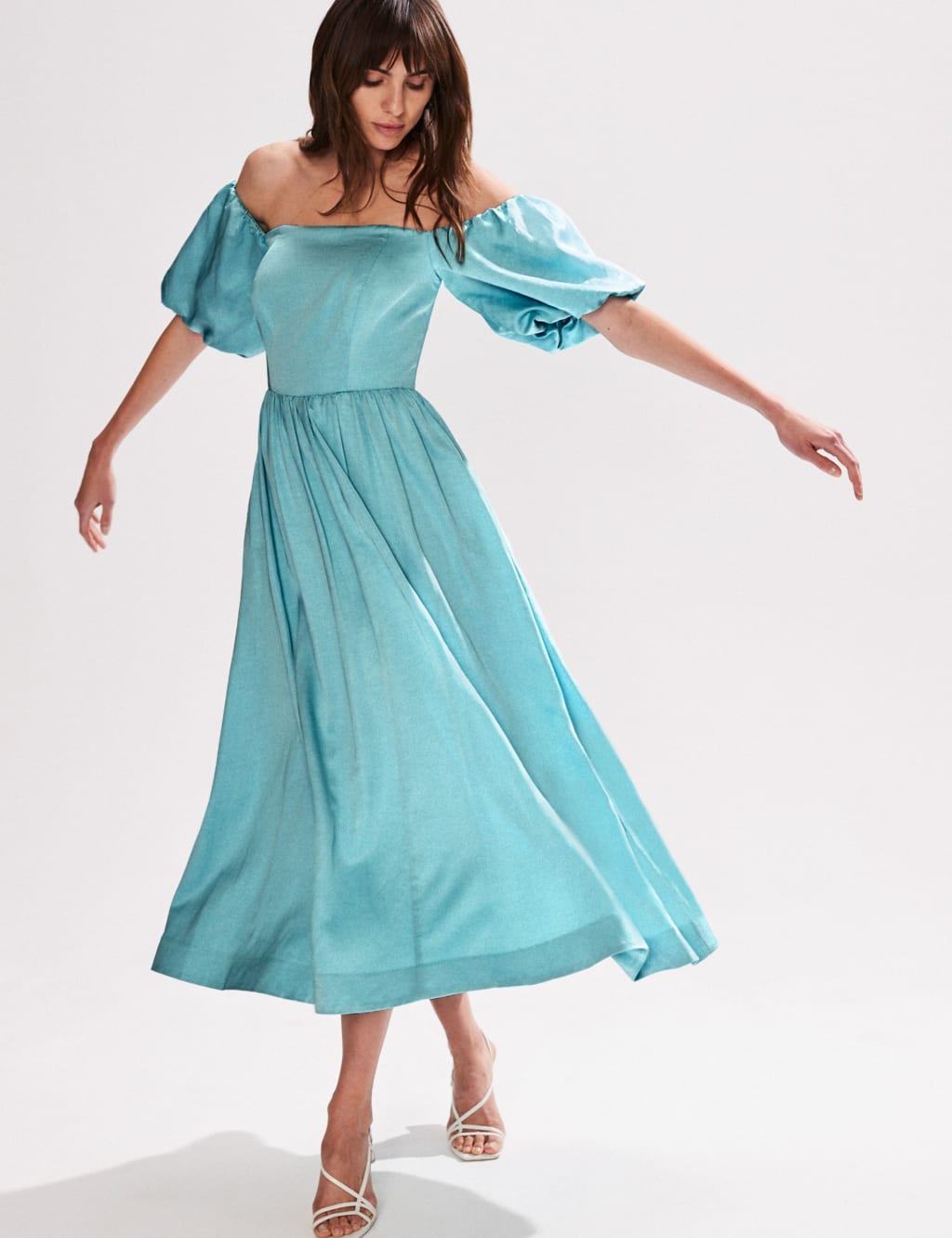 Bardot Waisted Midaxi Dress with Linen