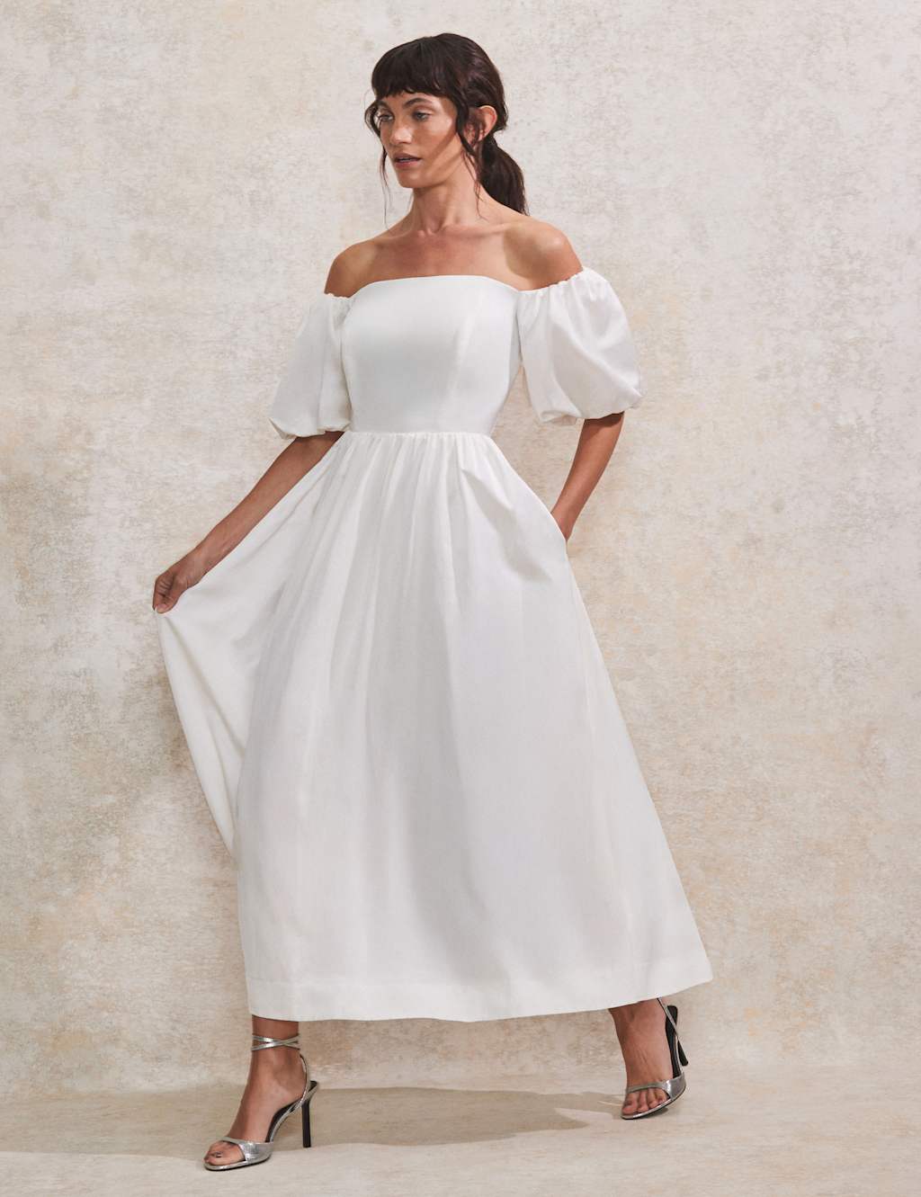 Bardot Waisted Midaxi Dress with Linen