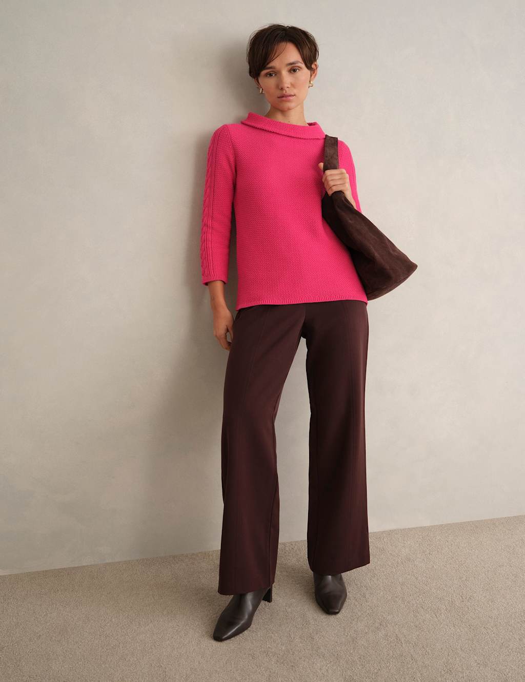 Hobbs Women's Pure Cotton Textured Roll Neck Jumper - Medium - Pink - Available at M&S
