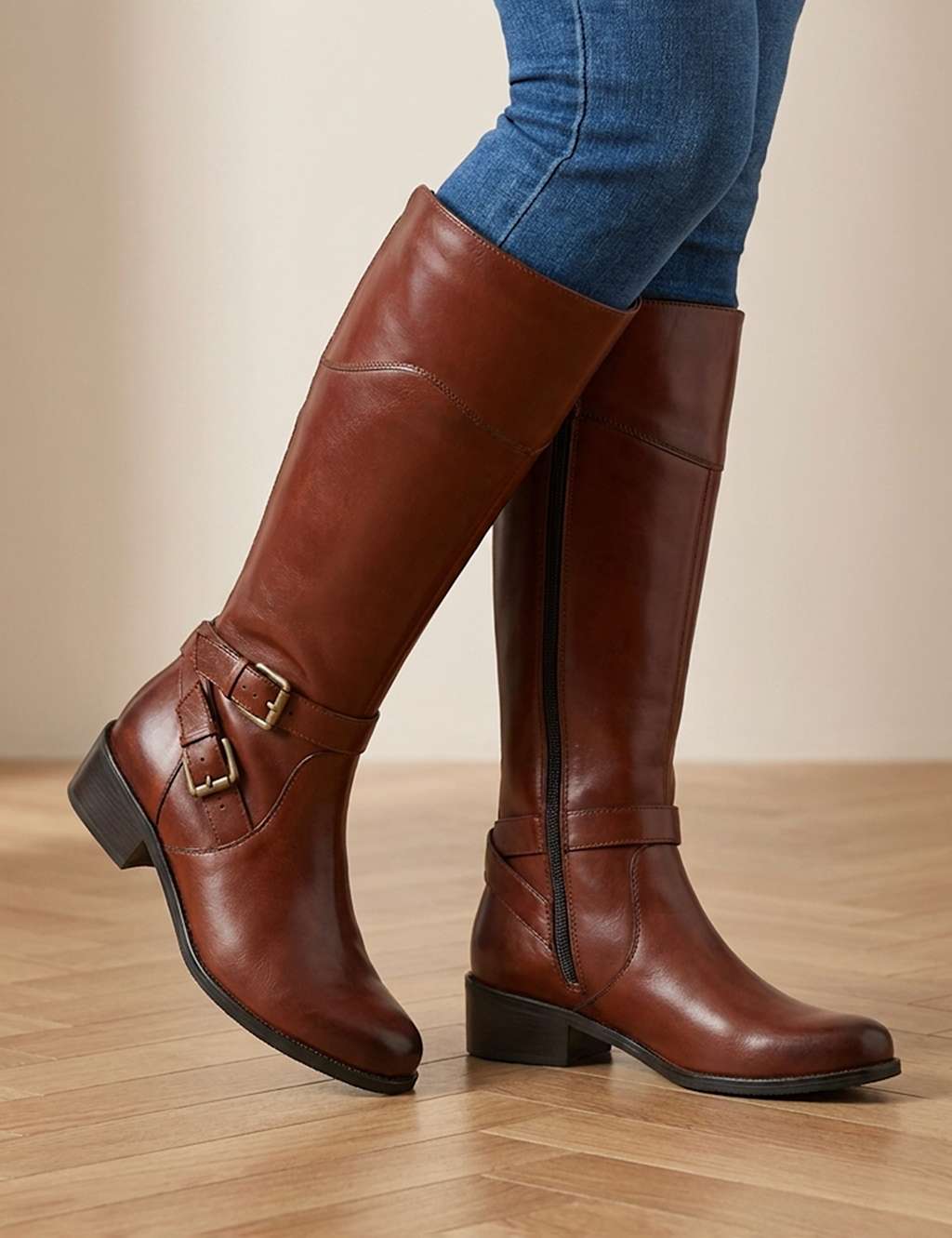 Jones Bootmaker Women's Leather Block Heel Knee High Boots - 3 - Tan - Available at M&S