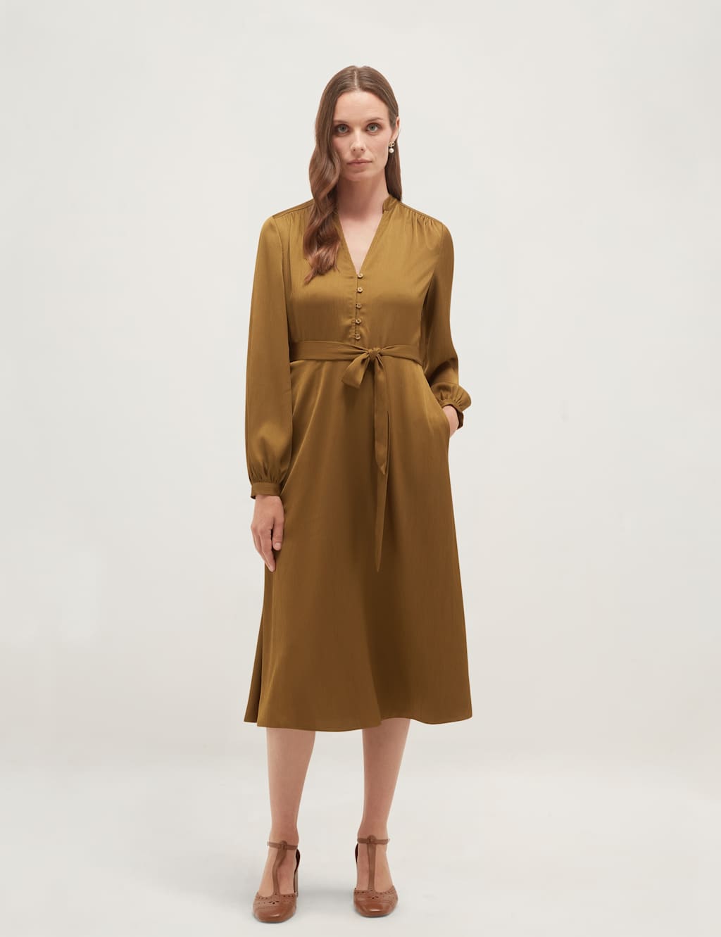 Hobbs Women's V-Neck Tie Waist Knee Length Skater Dress - 16 - Green - Available at M&S