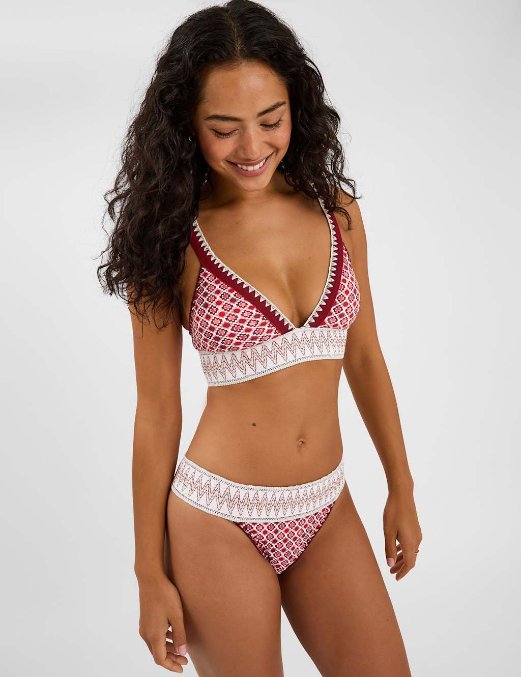 ACCESSORIZE Tile Print High Leg Bikini Bottoms Red