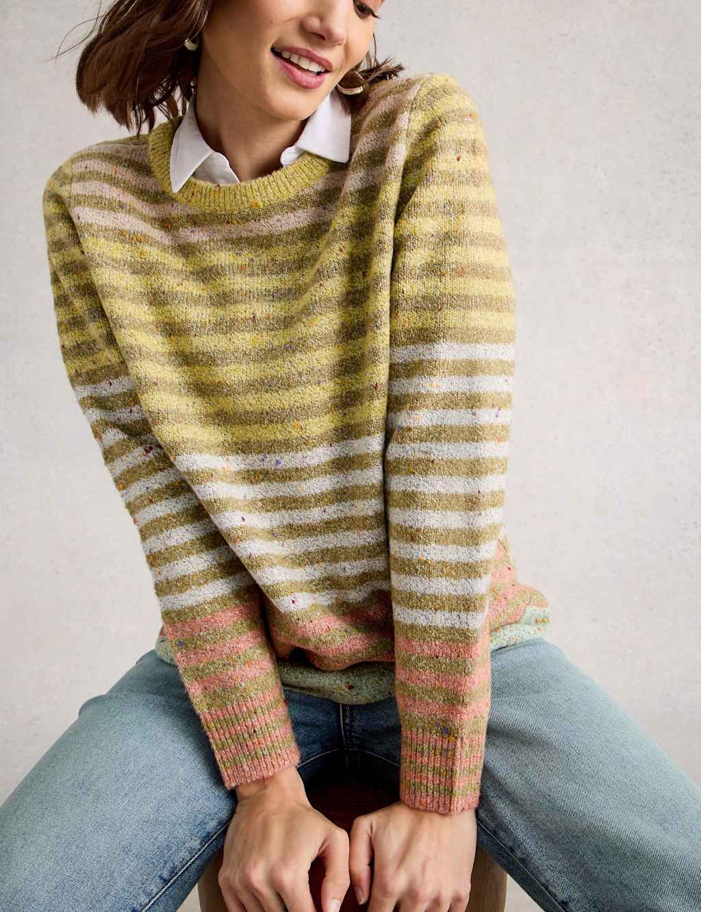 White Stuff Colour Block Crew Neck Jumper Yellow Mix