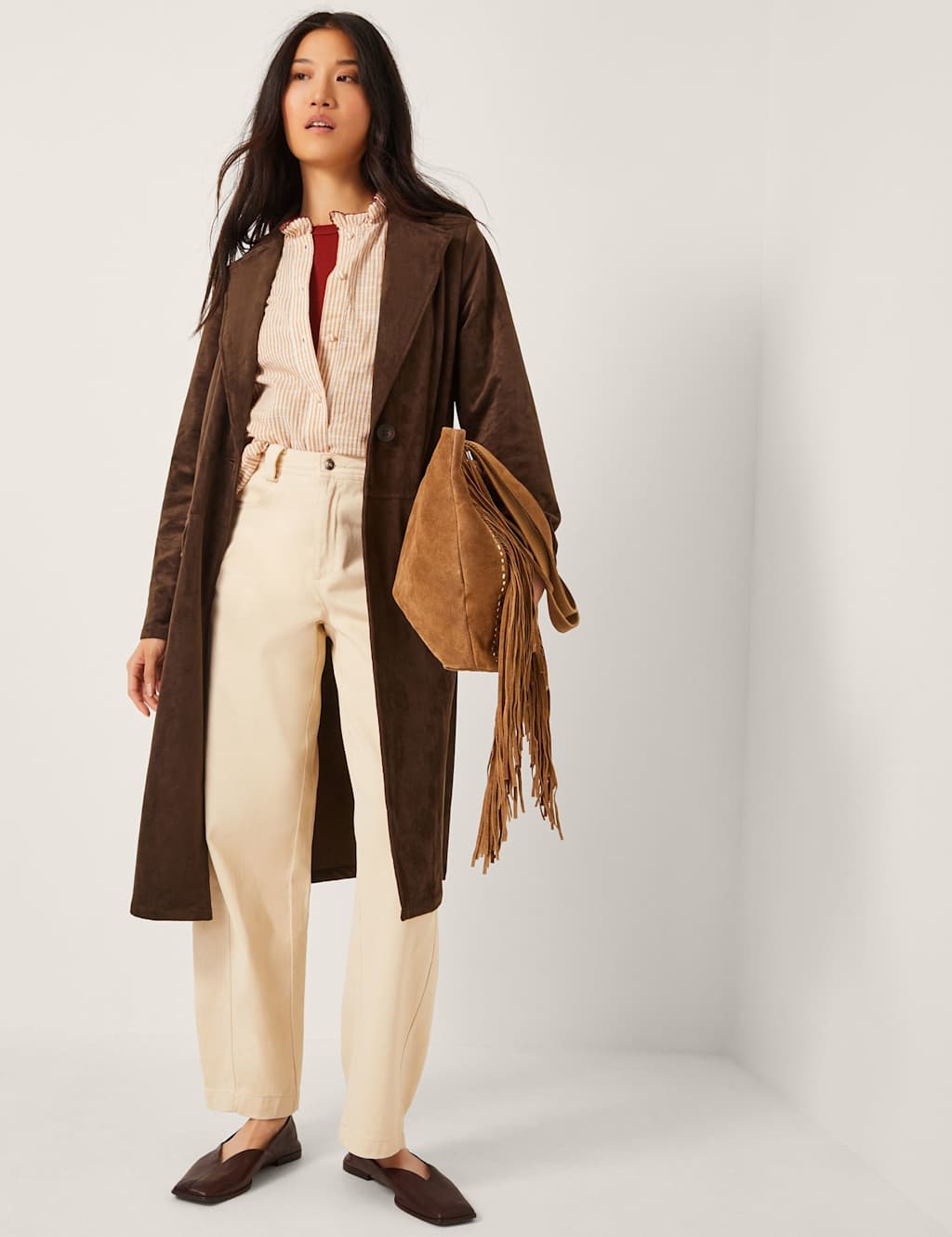 Monsoon Suedette Trench Coat Chocolate