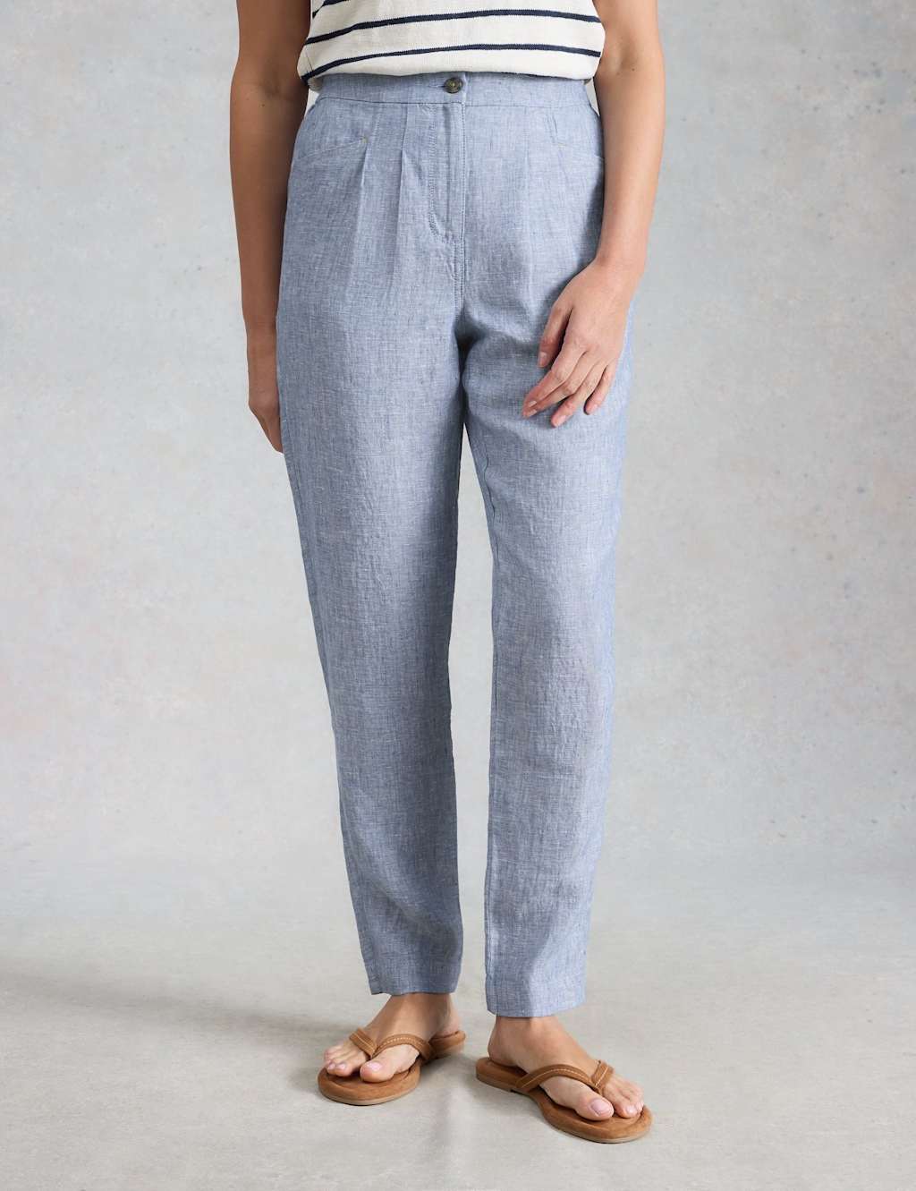 White Stuff Women's Pure Linen Tapered Ankle Grazer Trousers - 12 - Blue - Available at M&S
