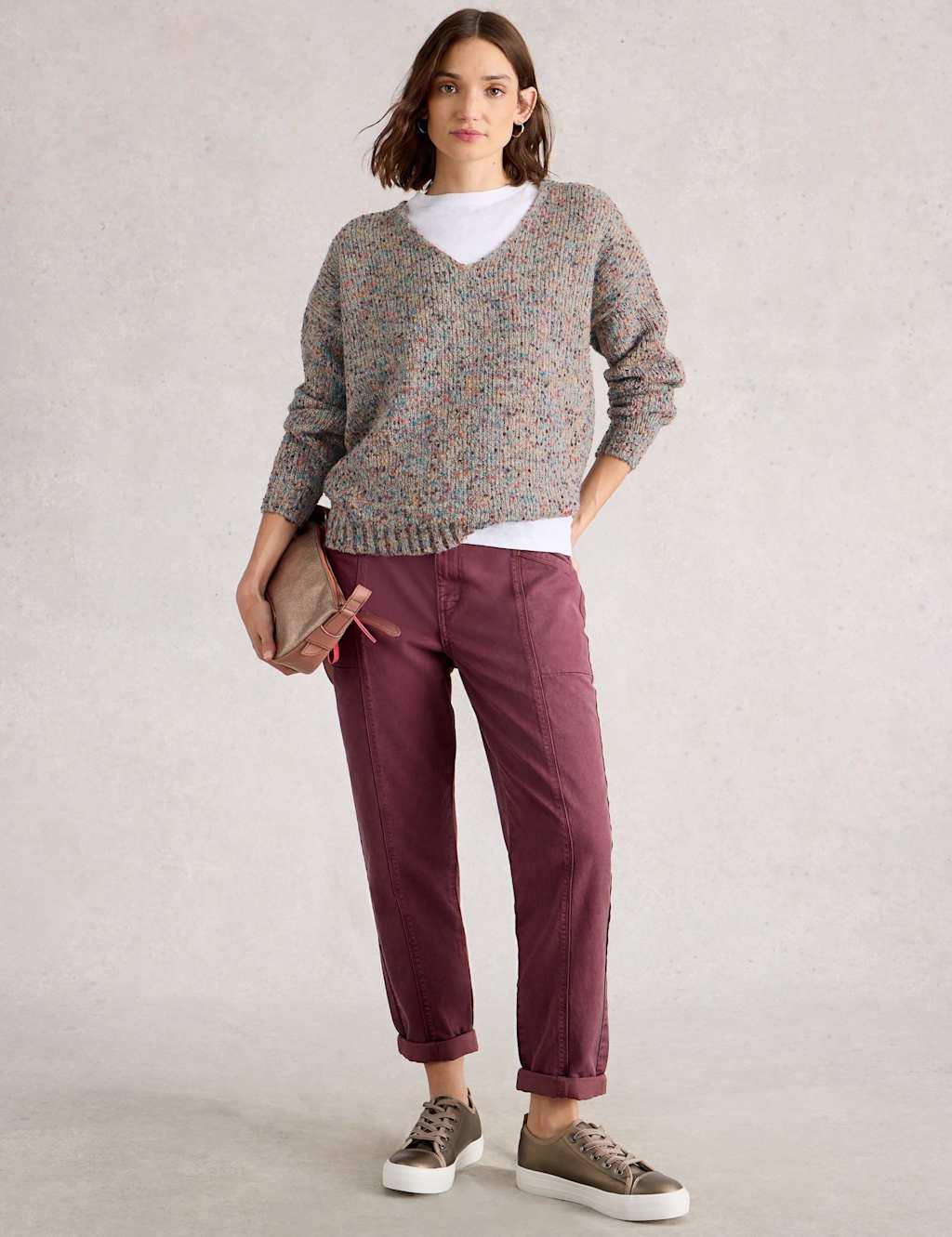 White Stuff Women's Textured Cosy V-Neck Jumper - 12REG - Natural, Blue,Red,Natural