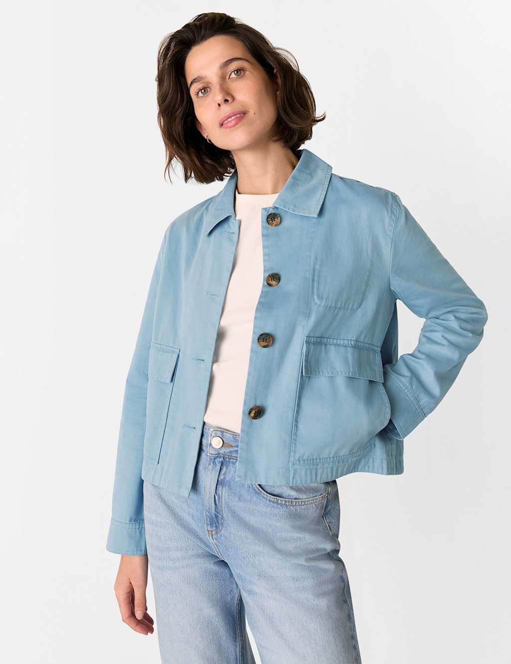 Pure Cotton Collared Short Jacket