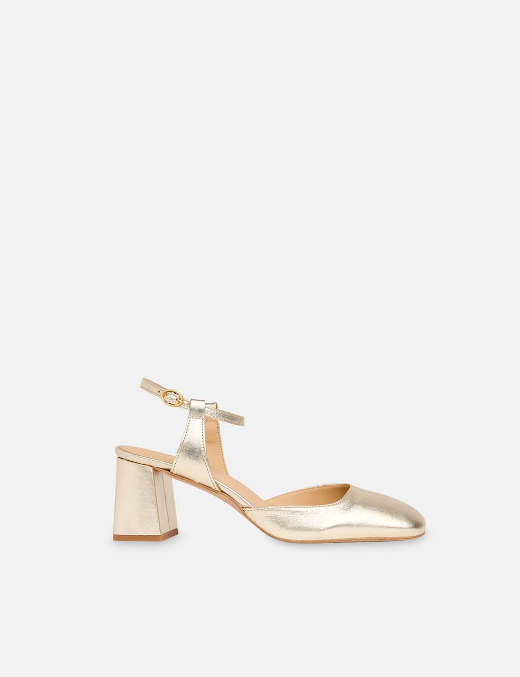 Leather Metallic Block Heel Shoes