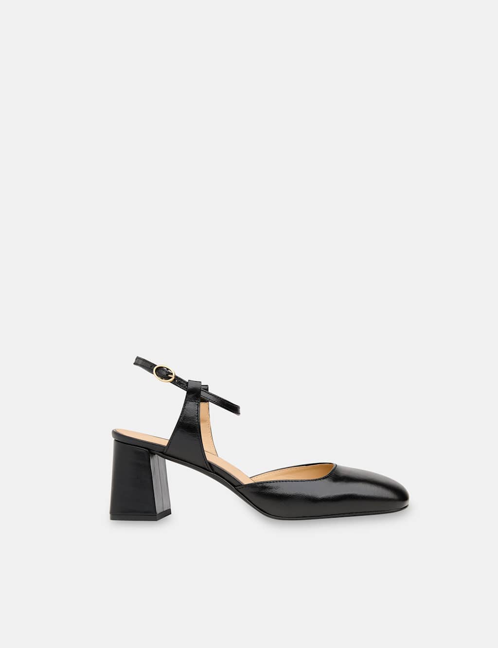 Leather Metallic Block Heel Shoes