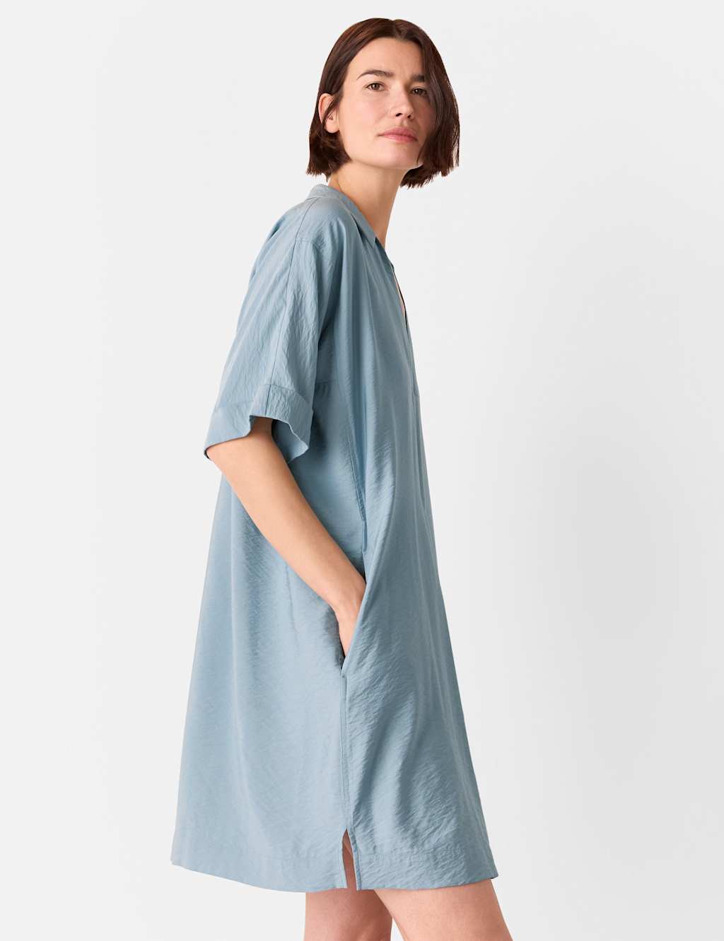 Collared V-Neck Mini Smock Dress