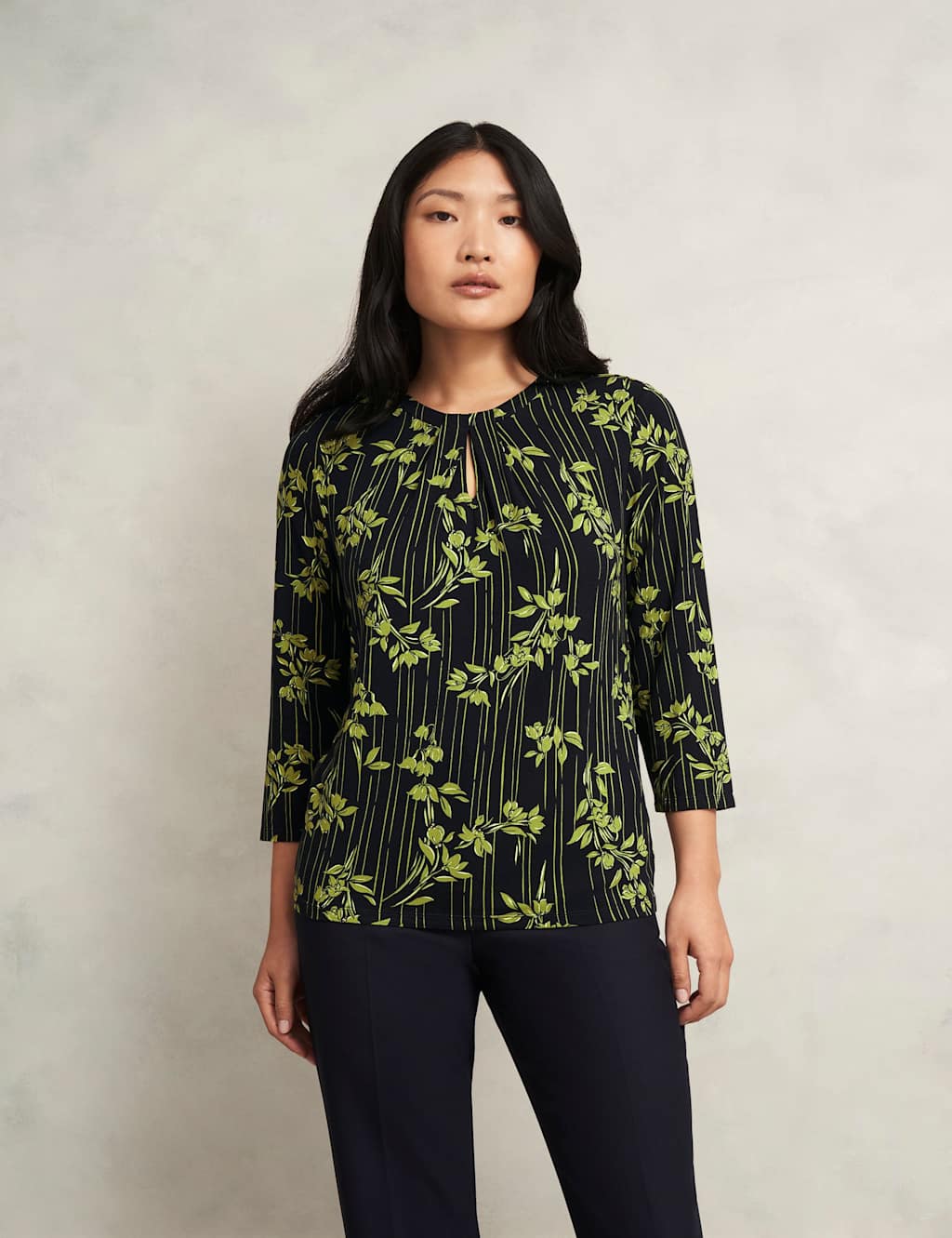 HOBBS Floral Crew Neck Blouse Green Mix