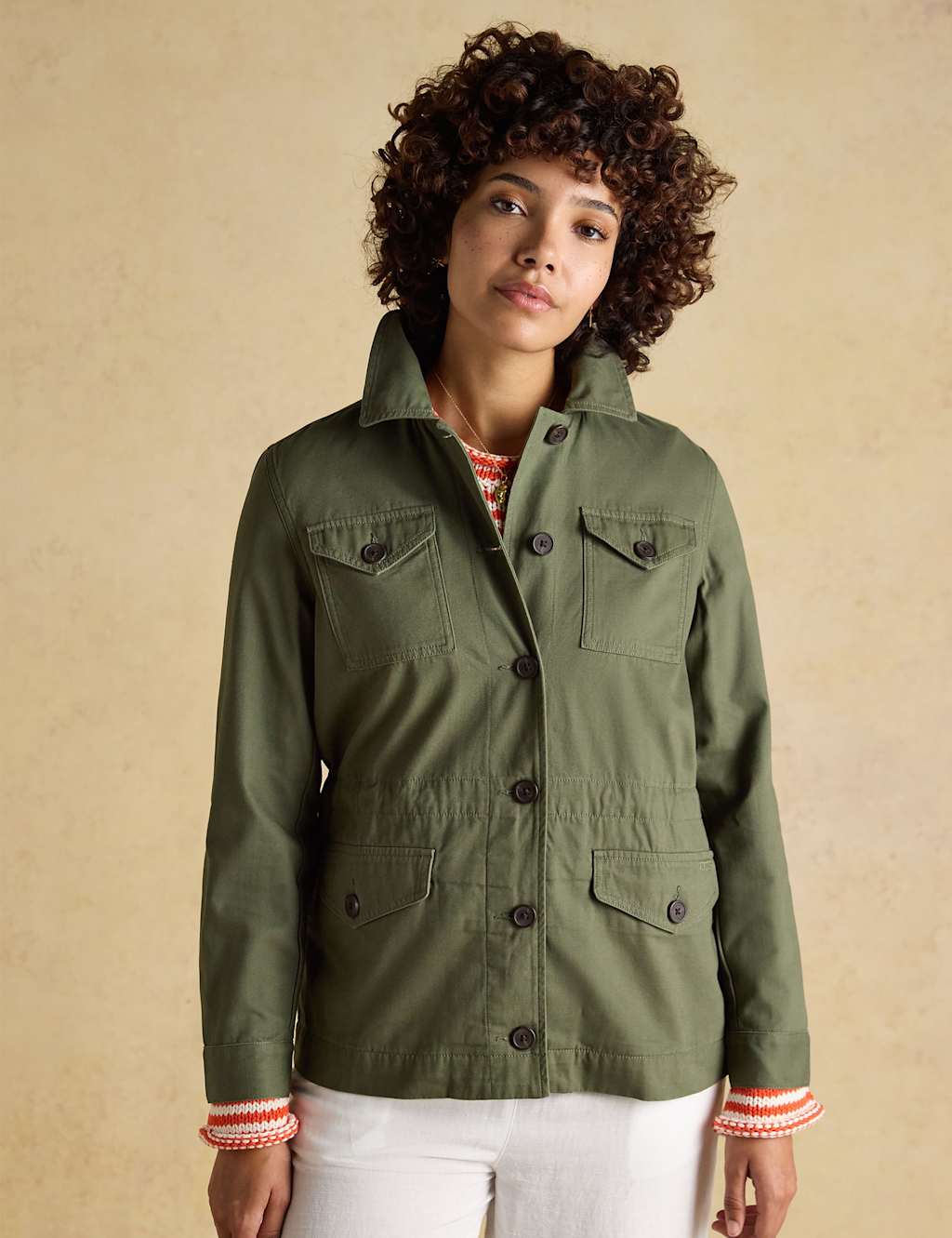 Joules Women's Pure Cotton Lightweight Utility Jacket - 6 - Khaki - Available at M&S