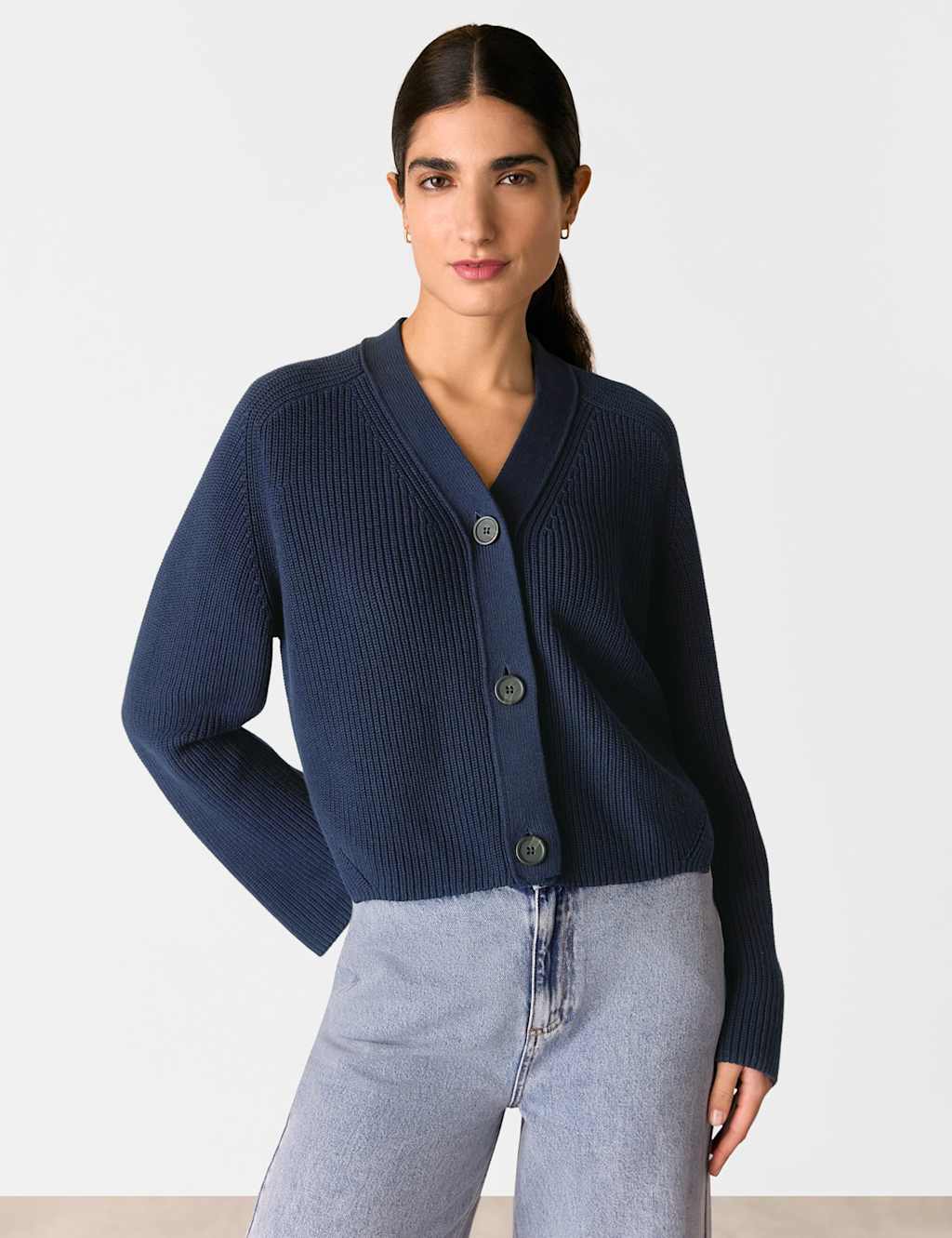 Pure Cotton Button Front Cropped Cardigan