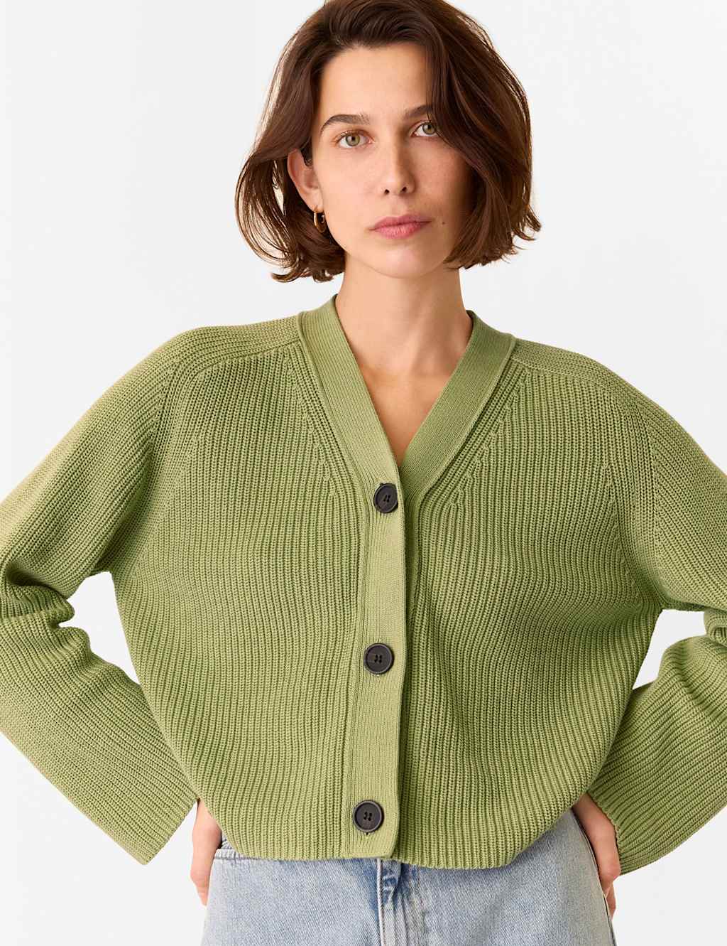 Pure Cotton Button Front Cropped Cardigan