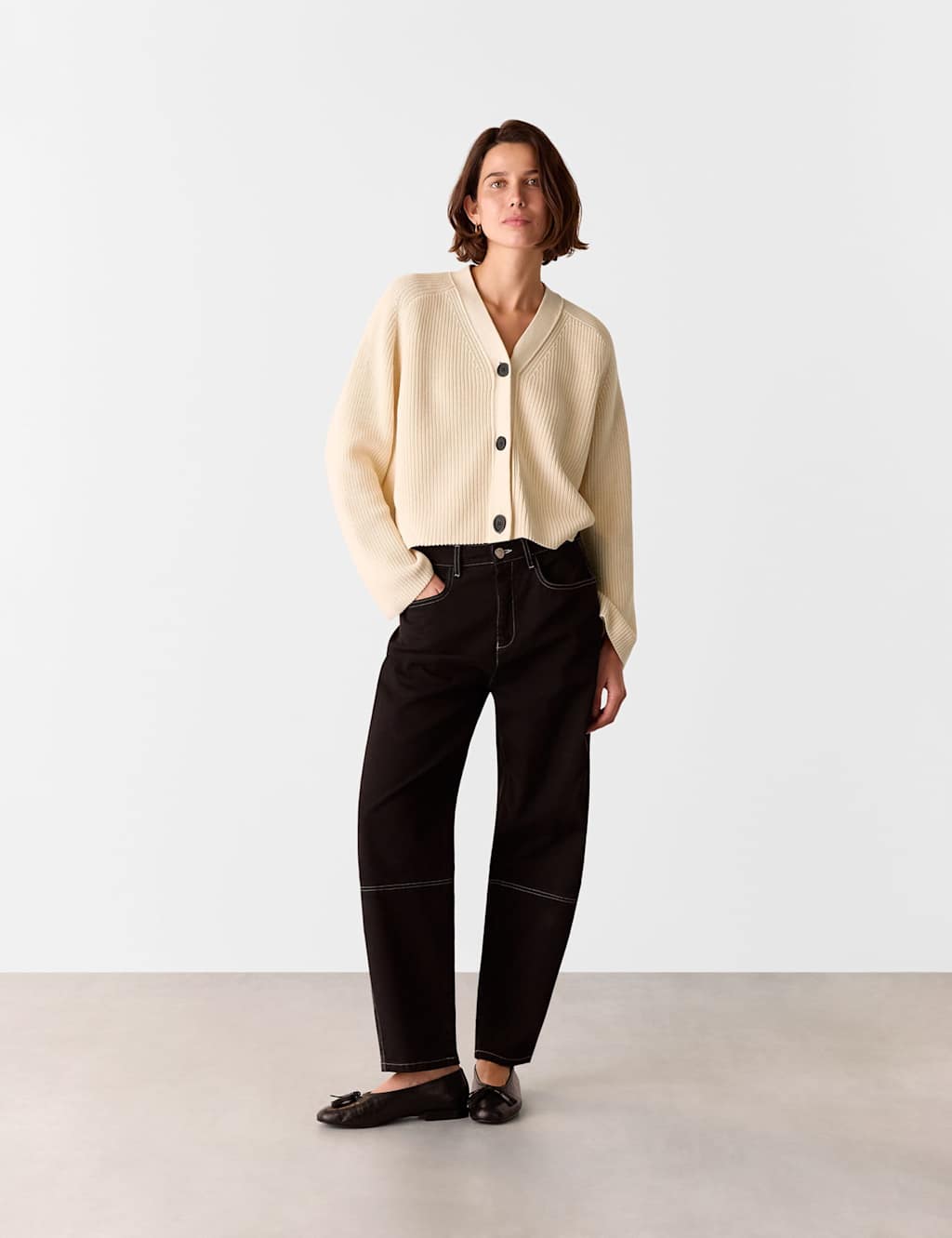 Pure Cotton Button Front Cropped Cardigan