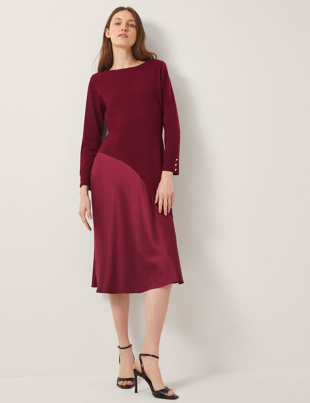 Monsoon Satin Midi Dress Berry