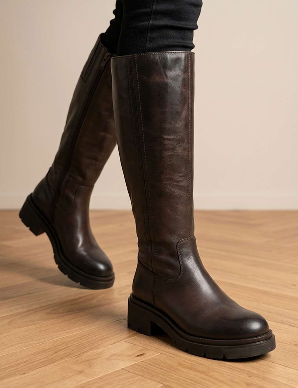 Jones Bootmaker Women's Leather Block Heel Knee High Boots - 8 - Brown - Available at M&S