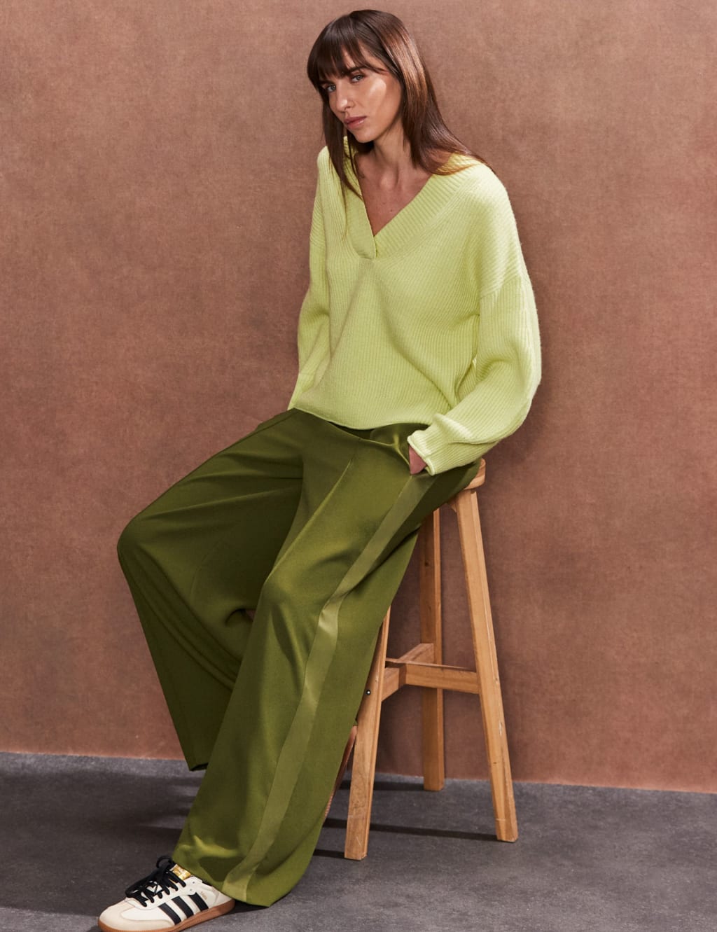 Satin Side Stripe Wide Leg Trousers