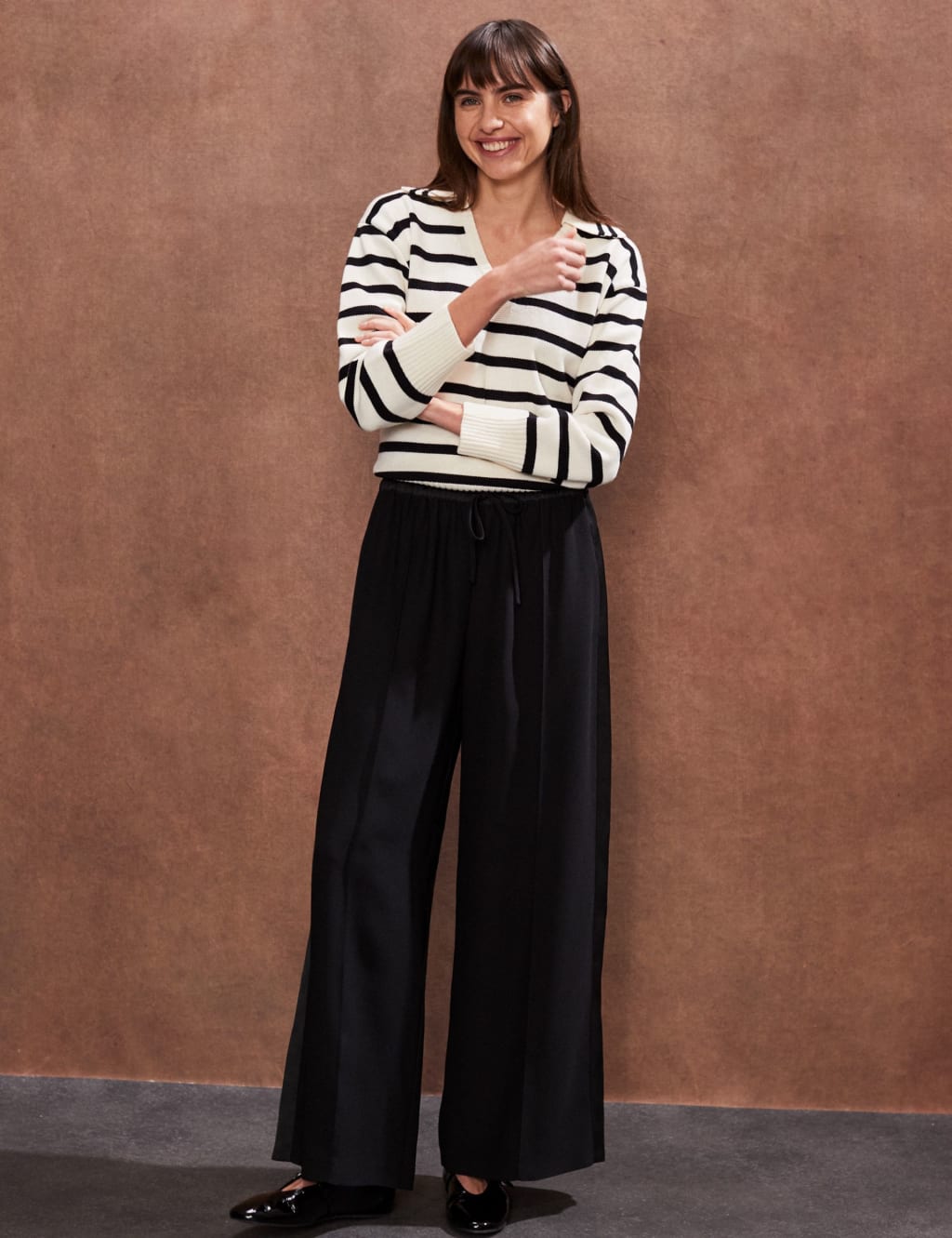 Satin Side Stripe Wide Leg Trousers