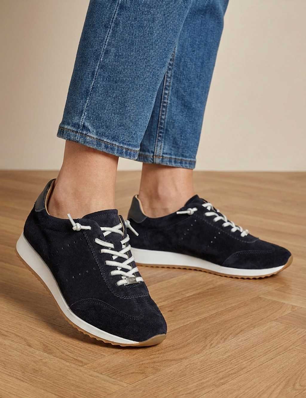 Jones Bootmaker Women's Alenya Suede Leather Lace Up Trainers - 5 - Navy - Available at M&S