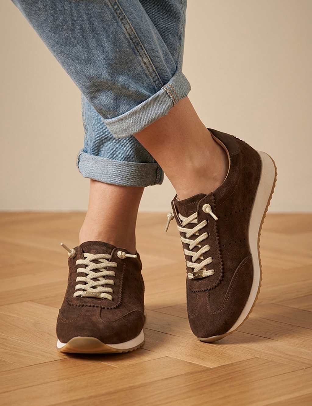 Jones Bootmaker Women's Alenya Suede Leather Lace Up Trainers - 8 - Chocolate - Available at M&S