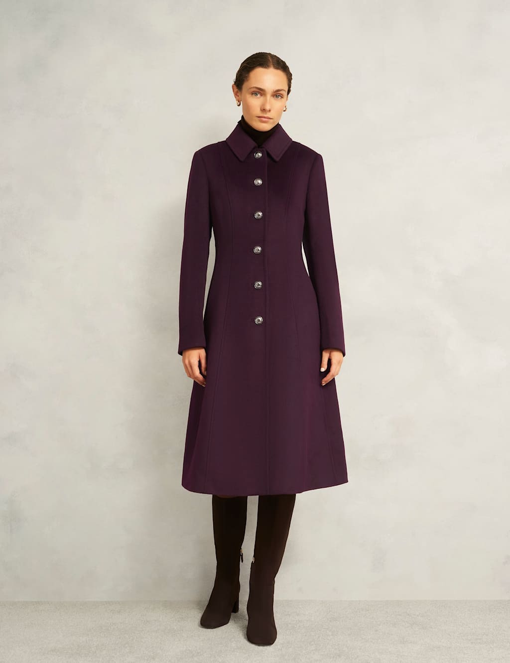 HOBBS Pure Wool Longline Tailored Coat Purple