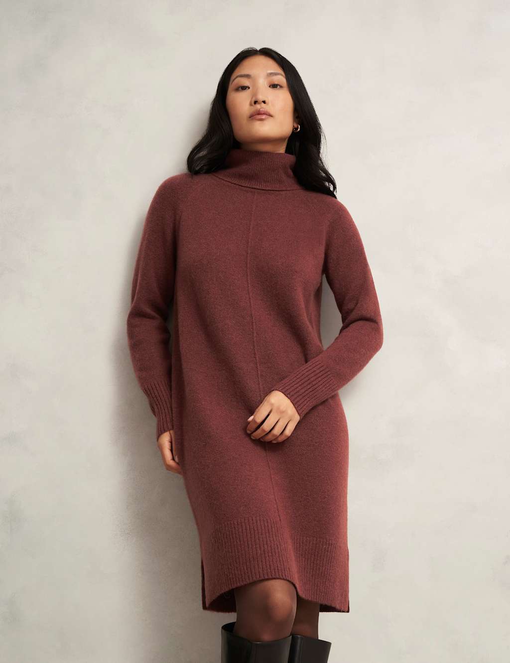 HOBBS Merino Wool Blend Knitted Dress with Alpaca Brown Mix