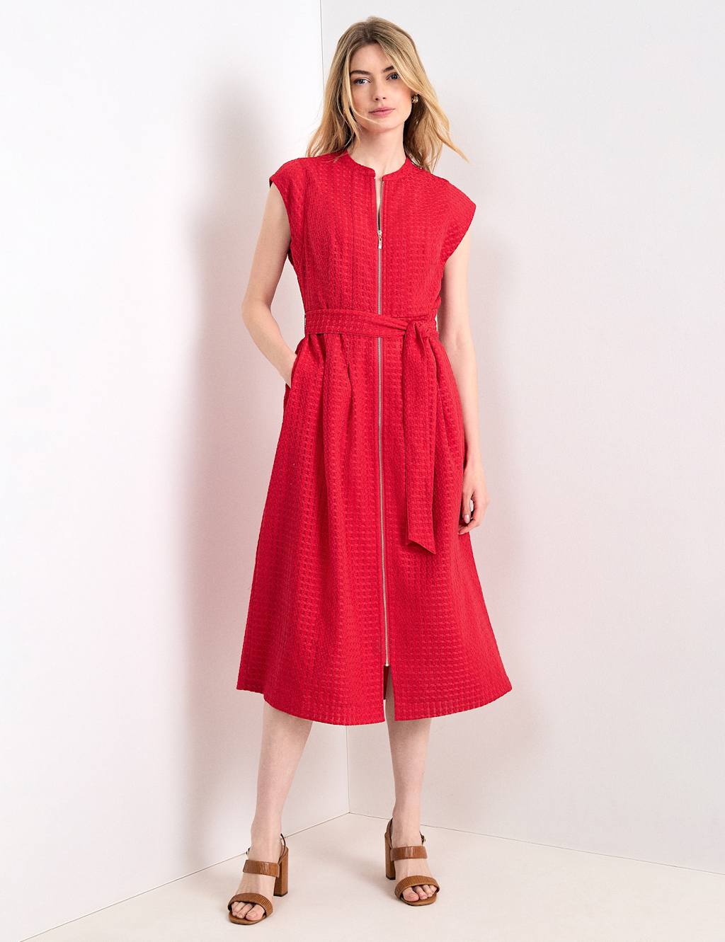 Phase Eight Women's Textured Collarless Zip Up Midi Waisted - 12 - Available at M&S