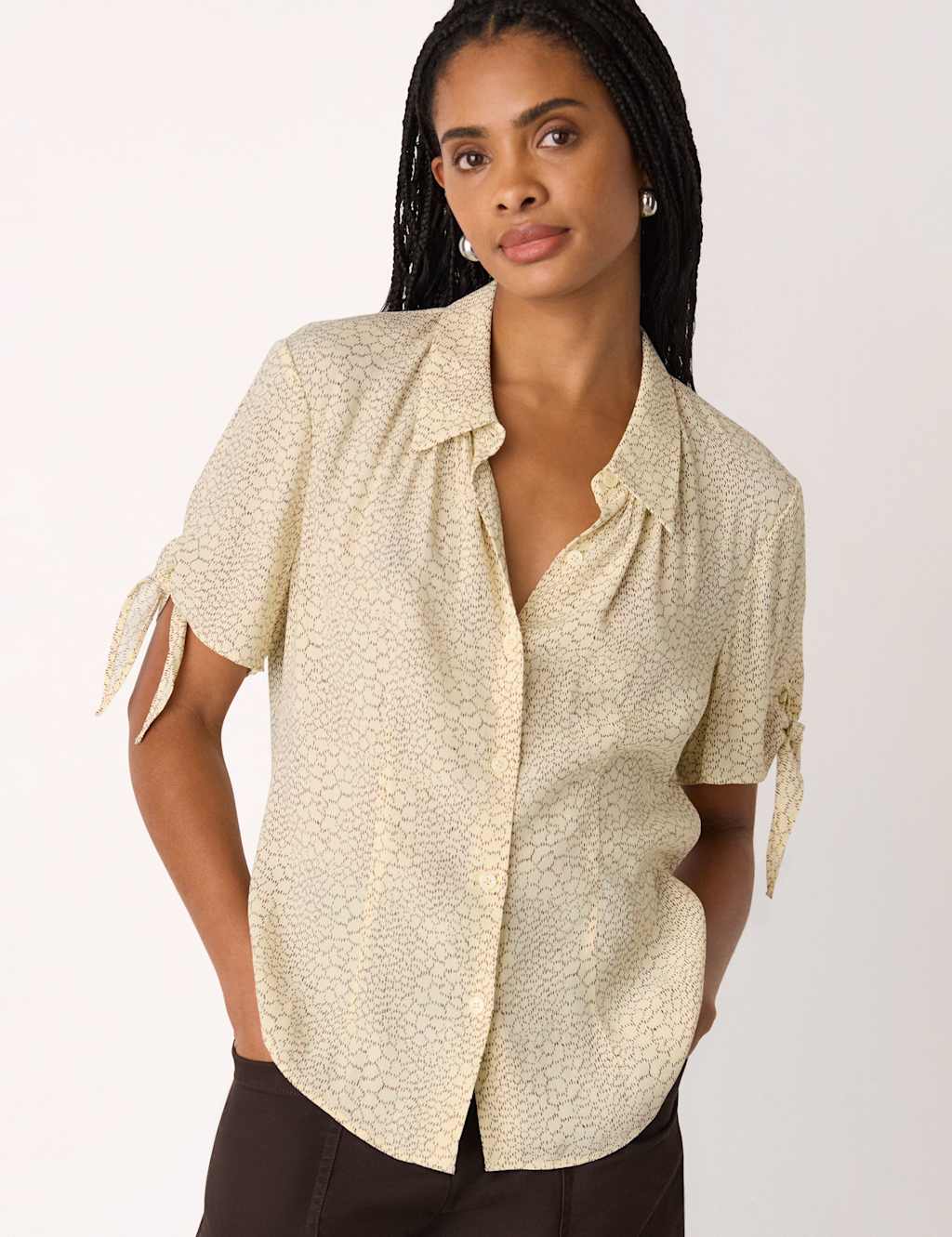 Whistles Women's Polka Dot Collared Tie Sleeve Shirt - 10 - Ivory Mix - Available at M&S