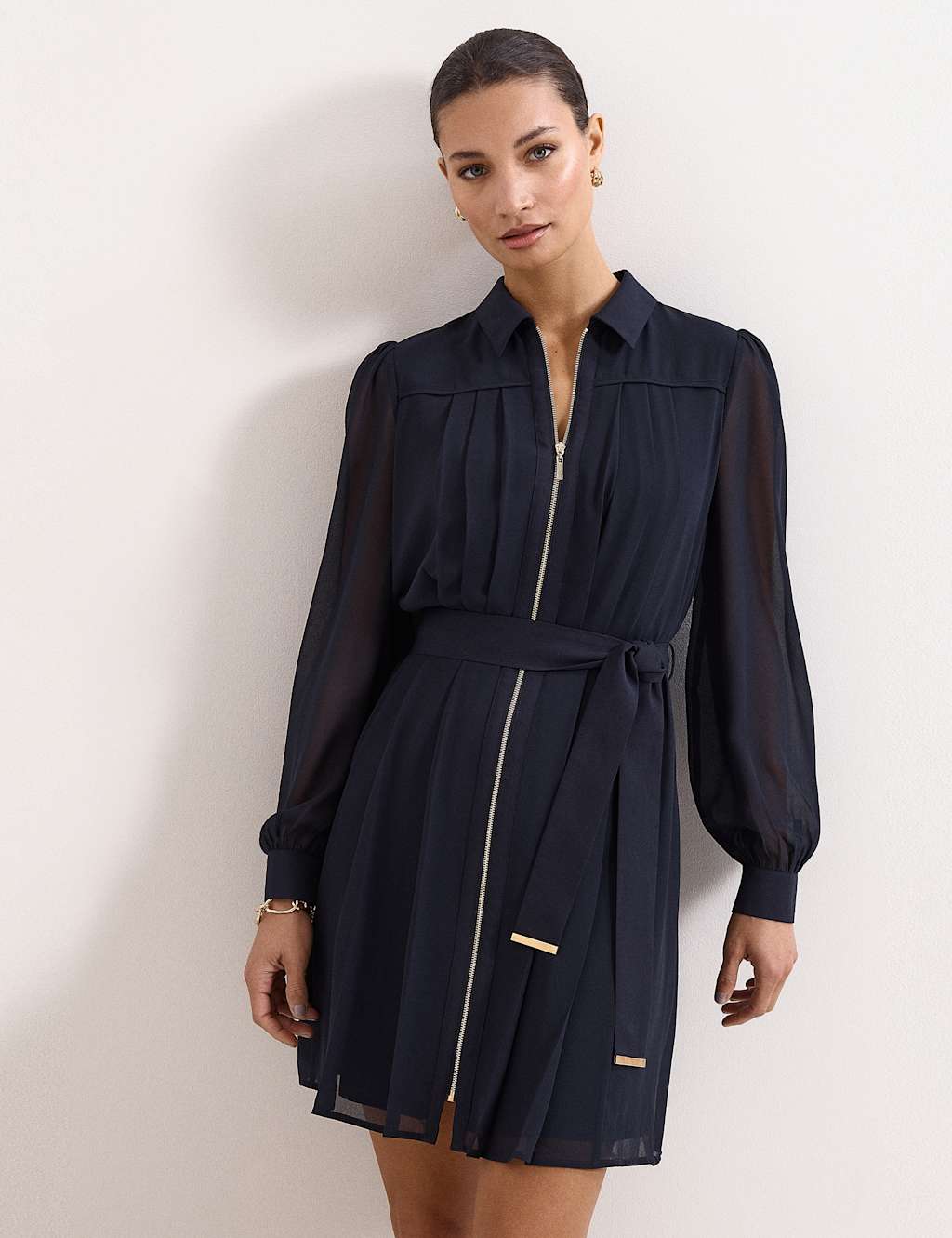Phase Eight Women's Zip Up Tie Belt Mini Shirt Dress - 14 - Navy - Available at M&S