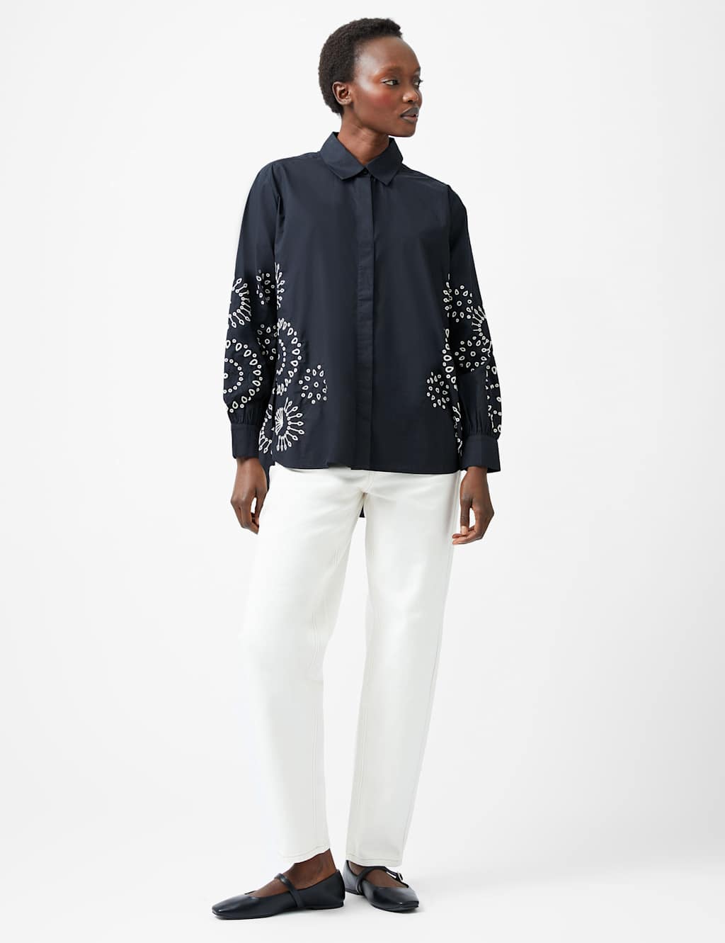 Pure Cotton Embroidered Button Through Shirt